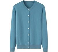 Cárdigan De Suéter De Cachemira Redondo De Punto Suelto Con Un Solo Pecho De Color Puro,Azul,L