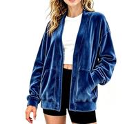 Cárdigan de terciopelo para mujer, cuello en V, botones frontales | Abrigo de terciopelo para mujer, cuello en V, chaquetas de gran tamaño, manga larga, casual, ligera, para otoño, invierno