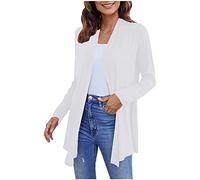 Cárdigan de verano ligero para mujer, cárdigan largo de verano para mujer, chaquetas deportivas para mujer, camisa frontal de manga larga, casual, suave, drapeado, cárdigan de otoño, blanco, S