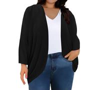 Cárdigan de verano para mujer, talla grande, casual, media manga, fruncido, parte delantera abierta, Negro, XXL