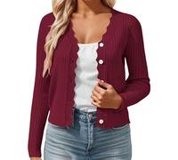 Cárdigan De Verano para Mujer Tejido De Punto Ligero Suave Informal con Bordes Festoneados para Vestido De Noche Boda Color Vino Tinto XXL