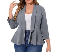 Cárdigan elegante blazer blanco de gran tamaño festivo largo blazer tallas grandes blazer corto talla grande cuello solapa chaqueta de traje 3 4 mangas chaqueta de verano chaqueta de oficina chaqueta