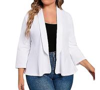 Cárdigan elegante blazer blanco de gran tamaño festivo largo blazer tallas grandes blazer corto talla grande cuello solapa chaqueta de traje 3 4 mangas chaqueta de verano chaqueta de oficina chaqueta