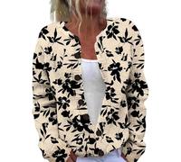 Cárdigan floral para mujer, con botones, parte delantera abierta, talla grande, manga larga, estampado vintage, cárdigan de verano, otoño, casual, suéter ligero para mujer, Reino Unido, beige, XXL