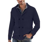 Cardigan genérico para hombre de doble hilera de botones de color sólido grandes con bolsillos laterales chaqueta de moda al aire libre para trajes casuales de todos los días, azul, XL