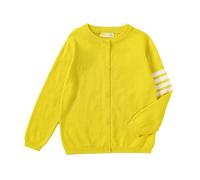 Cardigan Genérico Versión Coreana Primavera Otoño Delgado Color Sólido Familiar Algodón Mezclado Cuello Redondo Punto Viento, Ye1, 6-7 Años