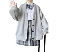 Cárdigan Gris de Estilo pijo con Capucha para Mujer, Sudaderas holgadas de Gran tamaño Harajuku Kawaii, Tops Negros Que Combinan con Todo, Japón Dulce-Gris-S