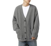 Cardigan Hombre Manga Larga con Botones Escote en V PatróN de Trenzas Callejera Japonesa Ropa Grunge JerséIs Y Cárdigans de Punto Fino Mezcla de Algodón Clásico para Uso Diario Oficina Y Ocio