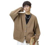 Cardigan Hombre Manga Larga con Botones Escote en V PatróN de Trenzas Callejera Japonesa Ropa Grunge JerséIs Y Cárdigans de Punto Fino Mezcla de Algodón Clásico para Uso Diario Oficina Y Ocio