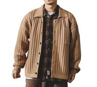 Cardigan Hombre, Mens Knit Cardigan Sweater Button Down Casual Sweaters Ribbed Chunky Outwear with Pocket (Khaki, XXL)