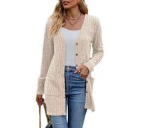 Cárdigan largo con botones para mujer, cuello en V, suéter de punto, cárdigan largo, Albaricoque, S