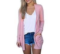 Cárdigan largo elegante para mujer, fino y ligero, cárdigan de verano para mujer, corto, con bolsillos, poncho de playa, transpirable, jersey de punto de punto de gran tamaño, con bolsillos, bolero de
