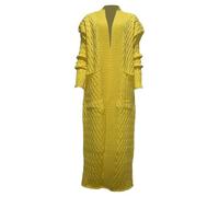 Cárdigan Largo Extragrande para Mujer, suéter de Punto Grueso con Trenzas, Frente Abierto, Manga Larga, Color Amarillo, Talla M.
