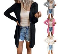 Cárdigan largo para mujer, cárdigan básico ligero con botones y bolsillos, ligero, para salir, uso diario, color sólido, abrigos de punto de manga larga, blanco, S