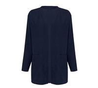 Cárdigan largo para mujer, cárdigan de manga larga con frente abierto, suéter de punto suelto, ligero, acanalado, suave, suéteres para mujer con bolsillos, cómodo y elegante, azul marino, L