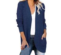 Cárdigan largo para mujer, cárdigan para mujer con bolsillo, chaqueta delgada de longitud media, chaqueta de otoño de manga larga, cárdigan ligero elegante monocolor abrigo de punto abierto