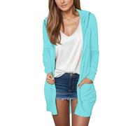 Cárdigan largo para mujer, color degradado, elegante, casual, ligero, frente abierto, suéter de manga larga, suéter de otoño e invierno, A-azul cielo, XL