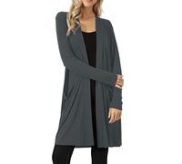 Cárdigan largo para mujer, elegante, casual, ligero, frente abierto, cárdigan de punto para primavera, principios de otoño, gris oscuro, M