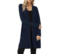 Cárdigan largo para mujer, elegante, casual, ligero, frente abierto, cárdigan de punto para primavera, principios de otoño, azul marino, XXL