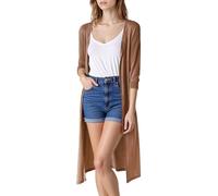 Cárdigan largo para mujer elegante frente abierto cárdigan manga larga chaqueta fina de entretiempo ligero monocolor chaqueta larga suéter chaqueta de punto abrigo de punto chaqueta de hombro chaqueta