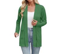 Cárdigan largo para mujer, ligero, clásico, abierto al frente, de manga larga, para verano y otoño, verde, 3XL