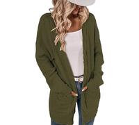 Cárdigan Largo para Mujer Suéter Abierto Por Delante Abrigo Ligero De Punto Acanalado para Mujer Chaquetas De Punto Informales con Bolsillos Prendas De Abrigo De Punto De Transición Verde Militar