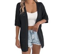 Cárdigan largo sin mangas para mujer, cárdigan de punto abierto al frente, cárdigan largo, suave, ligero, elegante, informal, para la oficina, primavera, otoño, Reino Unido, Negro, S