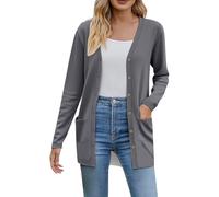 Cárdigan largo y ligero para mujer, cárdigan de punto suave para mujer, suéteres de punto con cuello en V con bolsillos, cárdigan holgado casual con botones, cárdigan clásico de moda, gris oscuro, XL