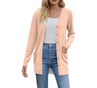 Cárdigan largo y ligero para mujer, cárdigan de punto suave para mujer, suéteres de punto con cuello en V con bolsillos, cárdigan holgado casual con botones, cárdigan clásico de moda, oro rosa, S