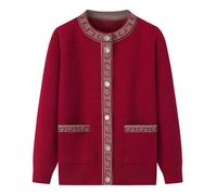 Cárdigan ligero clásico para señoras mayores Jersey Cárdigan de punto para mediana edad y ancianos Señora mayor Top informal Ropa de abuela Abrigo Primavera Otoño Ropa de madre Suéter cálido,Borgoña