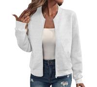 Cárdigan ligero con cremallera para mujer, chaqueta bomber de manga larga con cremallera completa, cárdigan de primavera con cremallera, ligero, sin capucha, chaqueta de vuelo para otoño, blanco, S