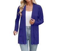 Cárdigan ligero de algodón para mujer, talla grande, manga larga, con bolsillos abiertos en la parte delantera, básica, informal, con drapeado, cascada, ropa al aire libre, para mujer, otoño invierno