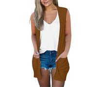 Cárdigan ligero de manga larga para mujer clásico cuello redondo cárdigan casual cárdigan abrigo de punto con botones para mujer con cremallera Ins Blogger, marrón, M