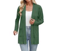 Cárdigan ligero de manga larga para mujer, suéter de punto holgado y cómodo, suéter suave de color sólido, drapeado casual con bolsillos, vestido de otoño para mujer, Verde tirando a negro, 5XL