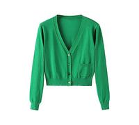 Cárdigan ligero para mujer, cárdigan de manga larga del Reino Unido para mujer, exterior corto con cuello en V, suéter de punto de color sólido, cárdigan de punto para mujer, verde, XXL