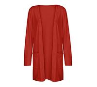 Cárdigan ligero para mujer - Chaquetas largas para mujer - Color sólido Primavera Abrigo casual abierto frente con bolsillos Cárdigan elástico suave casual liso manga larga, Rojo De La Sandía, XXL