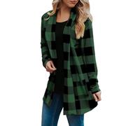 Cárdigan ligero para mujer con bolsillos, blusa de punto a cuadros, verde