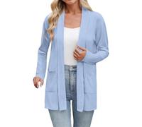 Cárdigan ligero para mujer, con frente abierto, manga larga, casual, holgado, delgado, con bolsillos, azul claro, 4XL