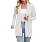 Cárdigan ligero para mujer, con frente abierto, manga larga, casual, holgado, delgado, con bolsillos, blanco, L