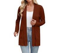 Cárdigan ligero para mujer, con frente abierto, manga larga, casual, holgado, delgado, con bolsillos, marrón, XL