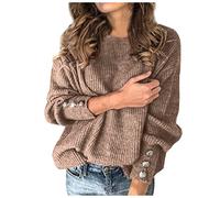 Cárdigan ligero para mujer con lazo cuello sólido botones mangas de punto casual suéter cálido manga larga caliente tops mujer calavera, caqui, L
