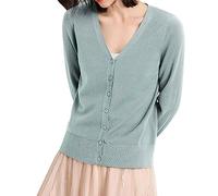 Cárdigan ligero para mujer, cuello en V, botones, cárdigan de manga larga, ropa de punto, lisa, elegante, casual, cómoda, elástica, elegante, elegante, sudadera para exteriores, oficina, entrenamiento
