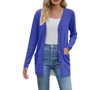 Cárdigan ligero para mujer, de manga larga, para verano, informal, con bolsillo, acogedoras nubes, azul, L