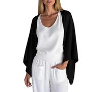 Cárdigan ligero para mujer del Reino Unido, algodón y lino, manga 3/4, frente abierto, kimono casual, boleros transpirables para la noche, Negro, S