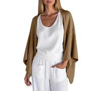 Cárdigan ligero para mujer del Reino Unido, algodón y lino, manga 3/4, frente abierto, kimono casual, boleros transpirables para la noche, café, L