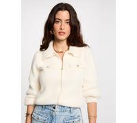 Cárdigan manga larga cuello de solapa marfil mujer M