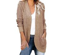 Cardigan Mi Long Mujer Chic Y Elegant - Chaleco de punto de manga larga para mujer, marrón, XXX-Large