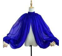 Cardigan Mujer Capa de boda gasa seda con mangas, chaqueta, bolero corto novia, chal, cuello alto botones(Blue)