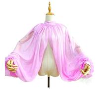 Cardigan Mujer Capa de boda gasa seda con mangas, chaqueta, bolero corto novia, chal, cuello alto botones(Pink 1)