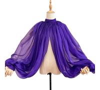 Cardigan Mujer Capa de boda gasa seda con mangas, chaqueta, bolero corto novia, chal, cuello alto botones(Purple)